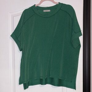 Zenana Outfitters Green Ribbed Short Sleeve Blouse
